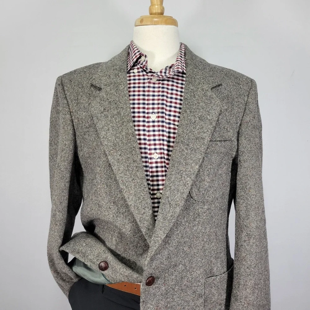 Gallery Haggar Men's Tweed Sport Coat Blazer‎ Two Button Gray Wool Size 46L